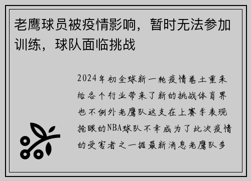 老鹰球员被疫情影响，暂时无法参加训练，球队面临挑战